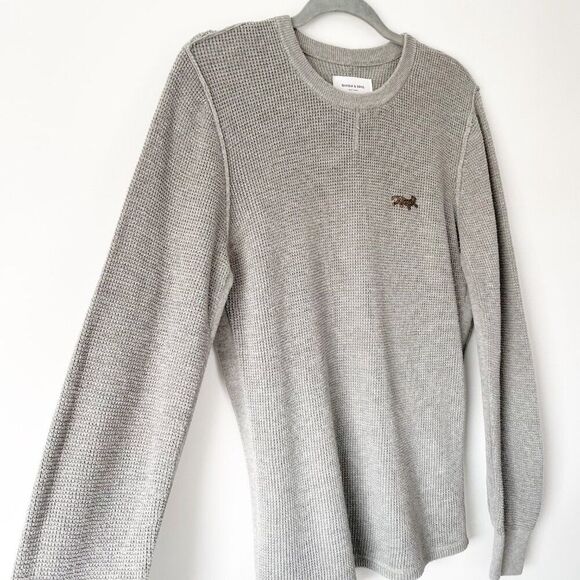 Men’s Gray Long Sleeve Thermal Shirt – Casual Slim Fit Waffle Knit Crewneck L - Picture 3 of 12